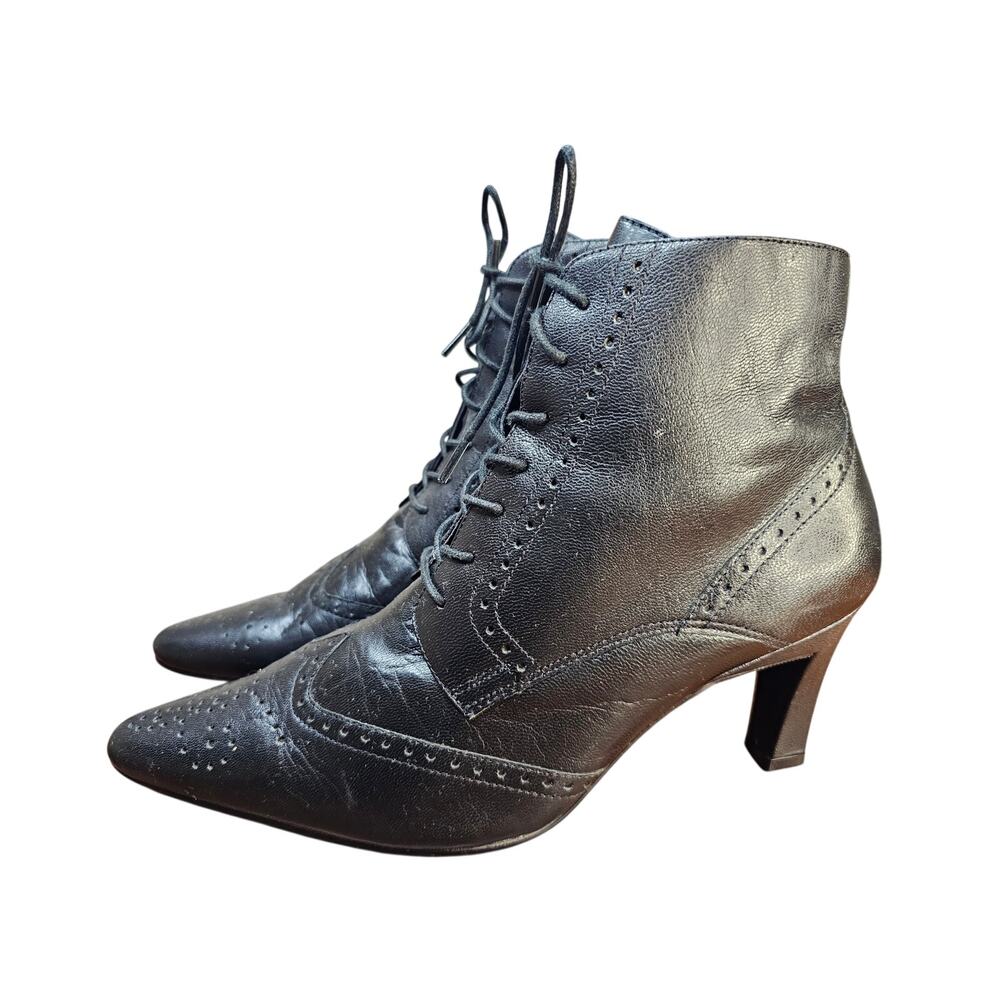 Newport News Vintage Leather Ankle Boots Goth Witchy sz7 1/2